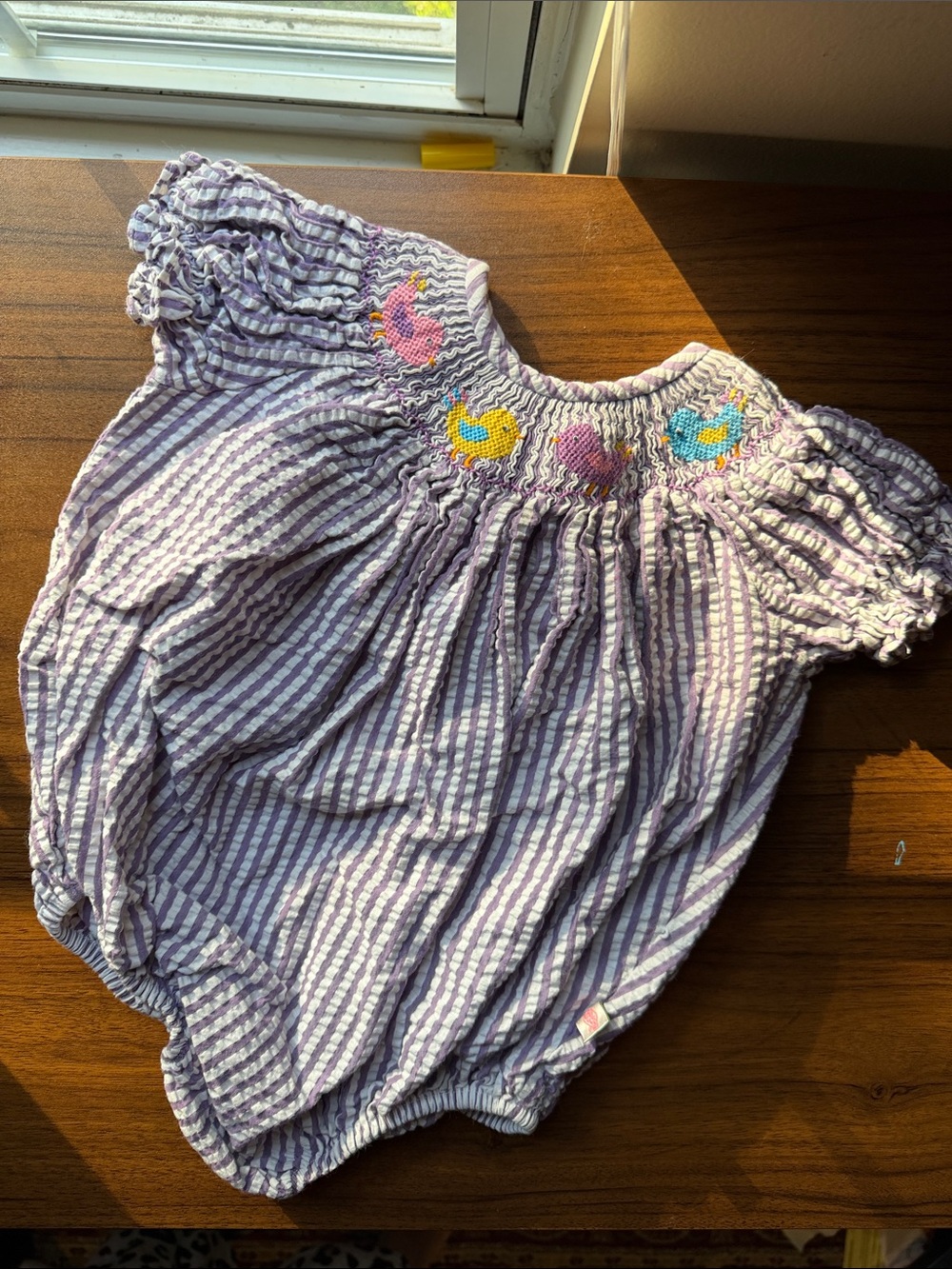 Purple Striped Baby Bubble Romper with Colorful Smocking